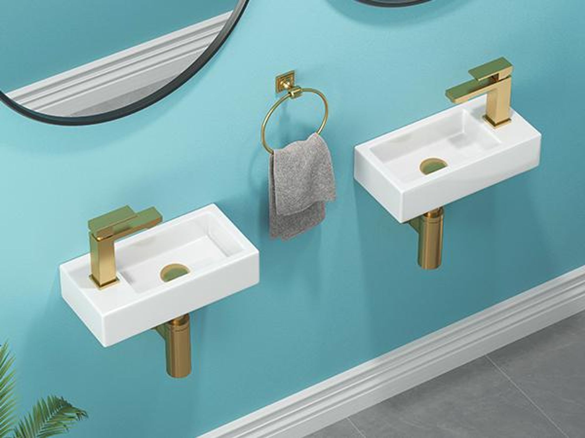 HOROW Kleine Waschbecken Handwaschbecken Waschtisch Rechte Hahnloch 37x18.5 cm Mini Hängewaschbecken