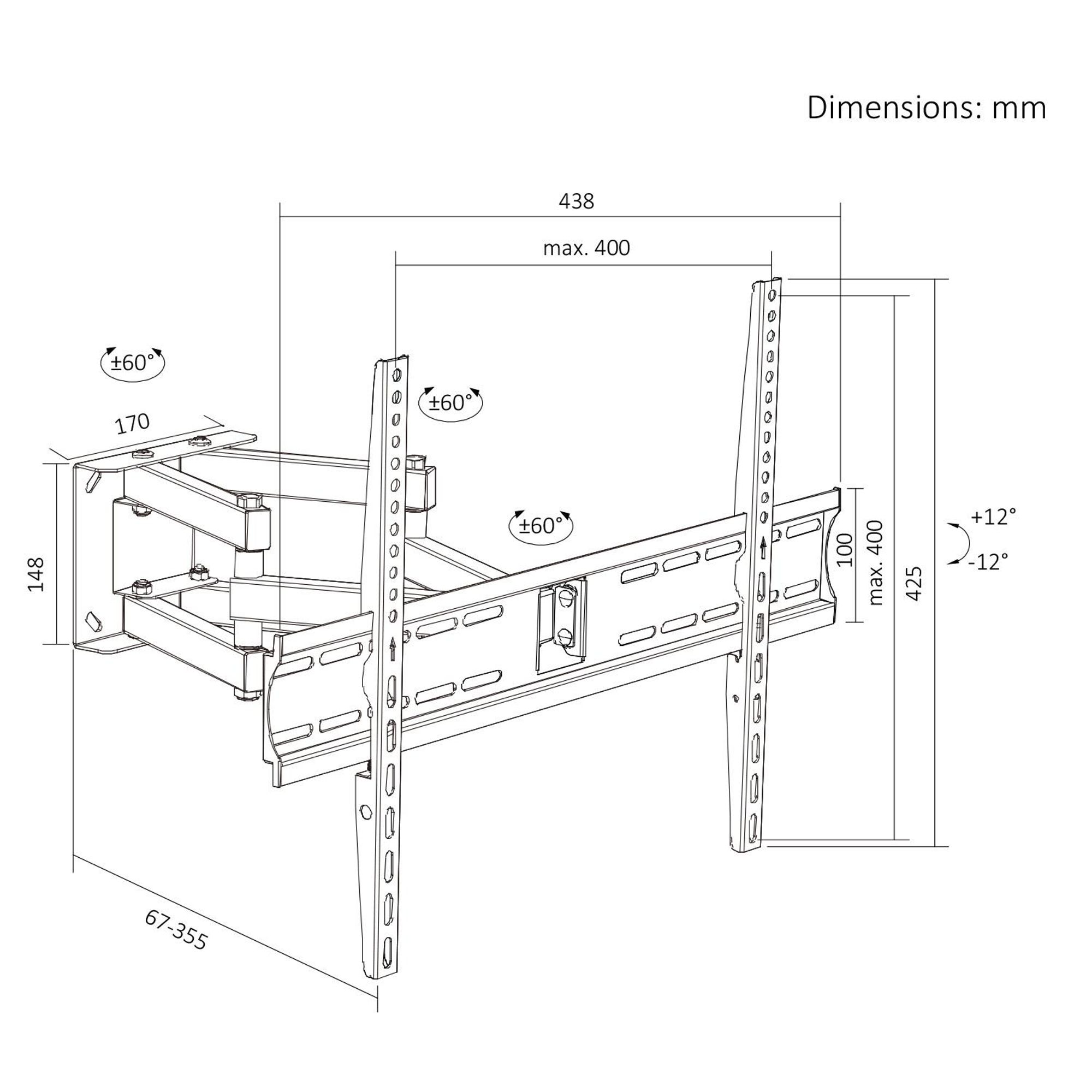 Maclean TV-Halterung/Aufhängung, max. VESA 400x400 32–70" bis zu 40 kg schwarz Neigungsverstellung +12° bis -12°