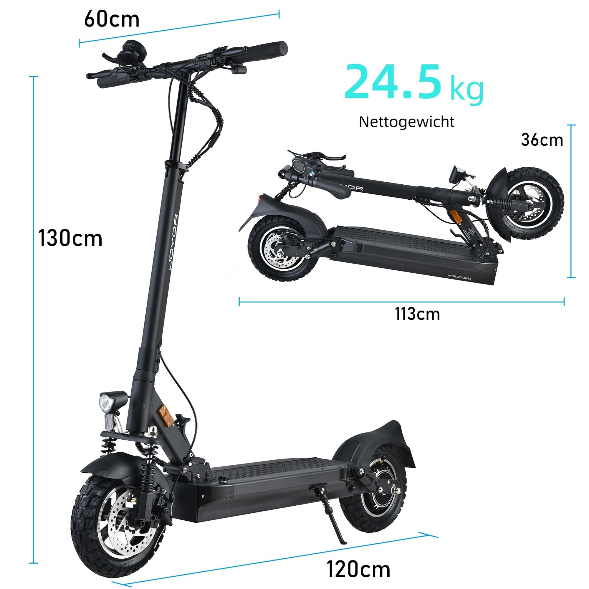 Elektroroller JOYOR Y8-S Mit ABE-Gutachten - 500W Motor 48V26AH Batterie 85KM Reichweite Scheibenbremsen - Schwarz