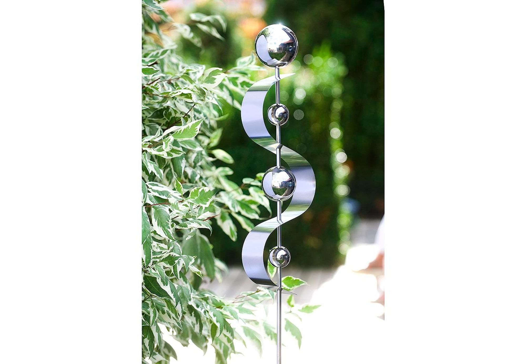 Kobolo Gartenstecker Gartenstab Edelstahl silber Blumenstecker Dekostecker SNAKE 145 cm | Garten Dekoration Ideen Vorgarten Beetstecker mit Erdspieß
