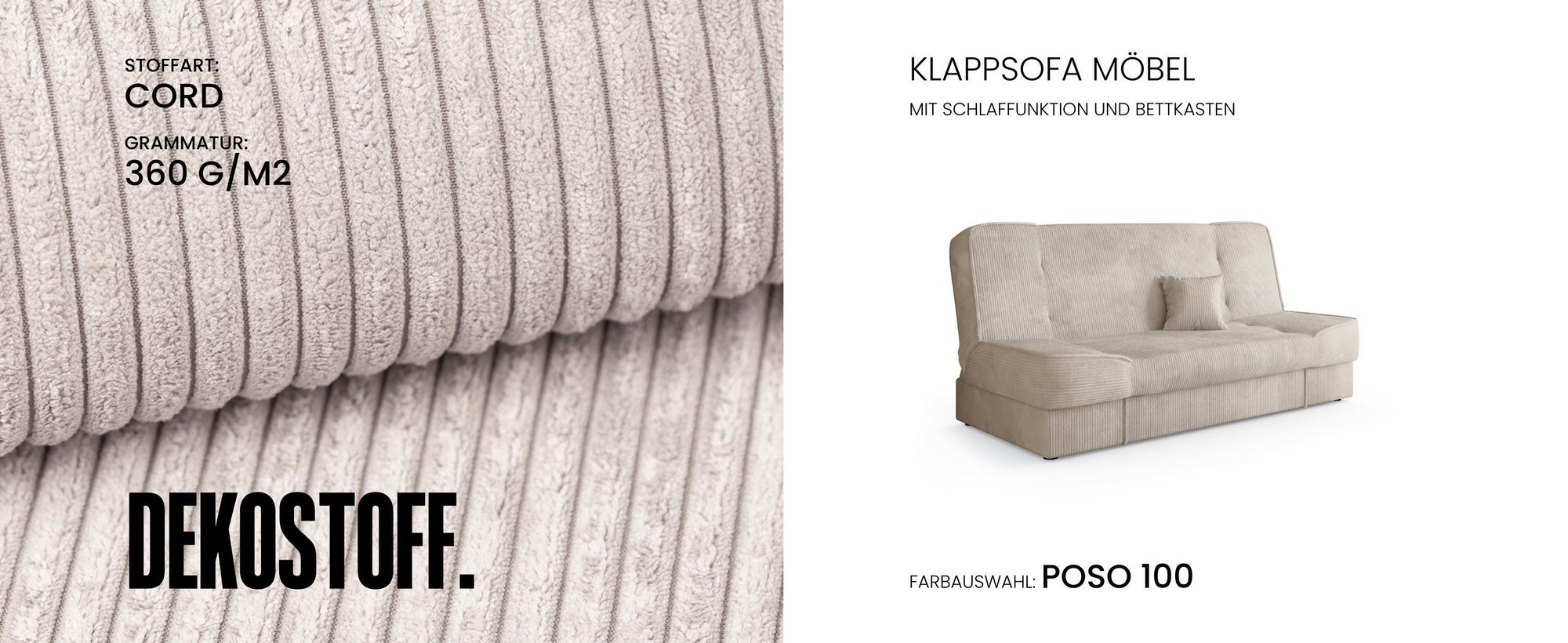 BroMARKT Sofa mit Schlaffunktion TOLIA Schlafsofa mit Bettkasten Klappsofa Couch 190x115 cm Beige Cordstoff