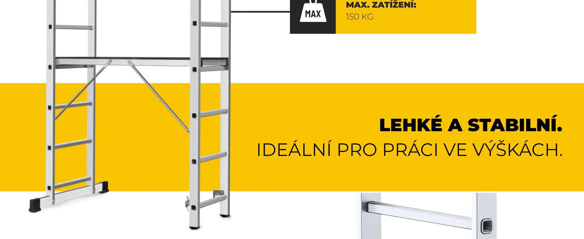Drabest | Hliníkové lešení - Hliníkové lešení 2x8 - Žebříkové lešení - Nosnost plošiny: 150 kg - Rozměry plošiny: 46x150 cm