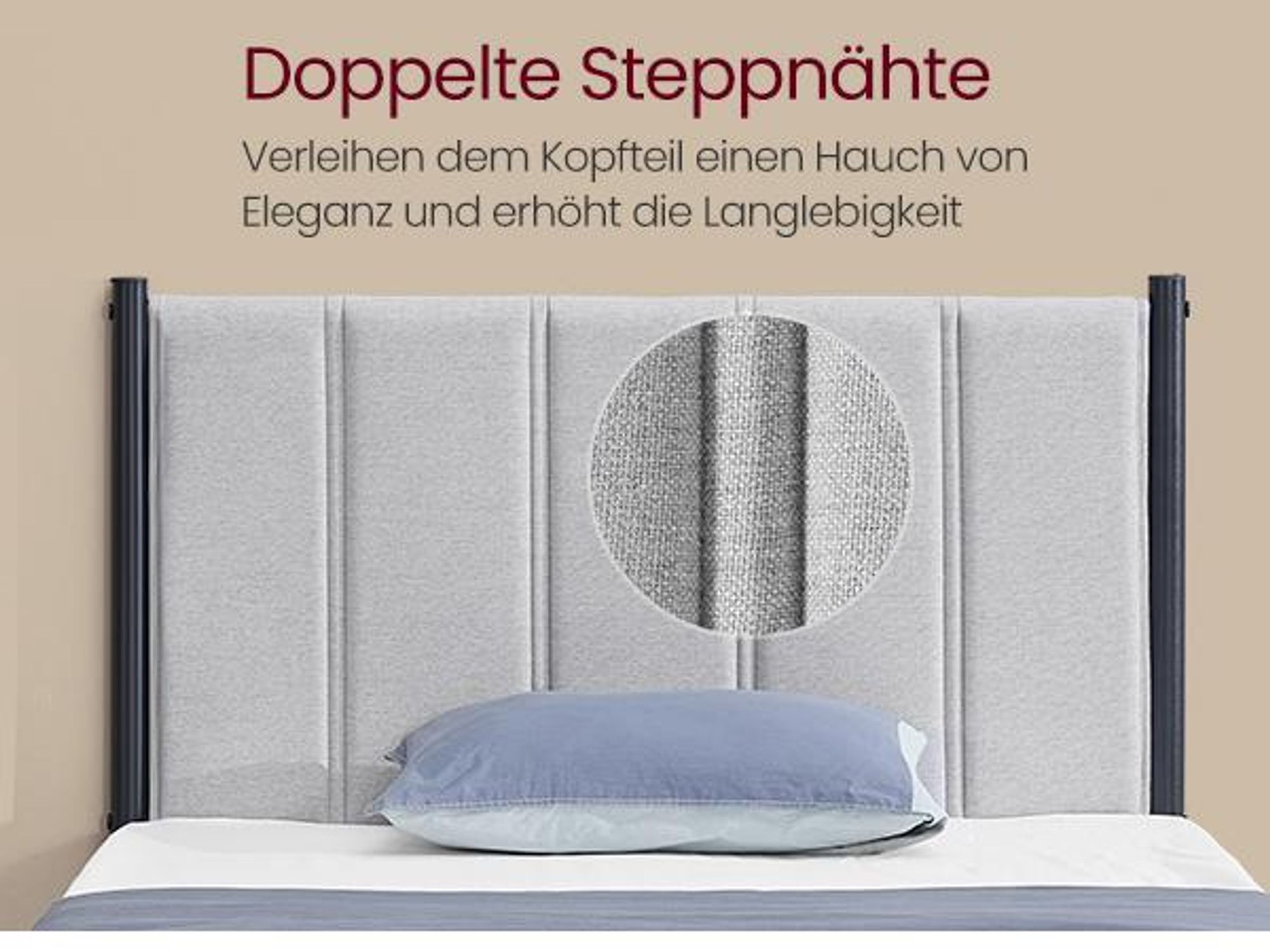 VASAGLE Einzelbettgestell, 90 x 200 cm, Bettgestell, mit gepolstertem Kopfteil, Bettrahmen, Stahl, trägt bis zu 250 kg, einfache Montage