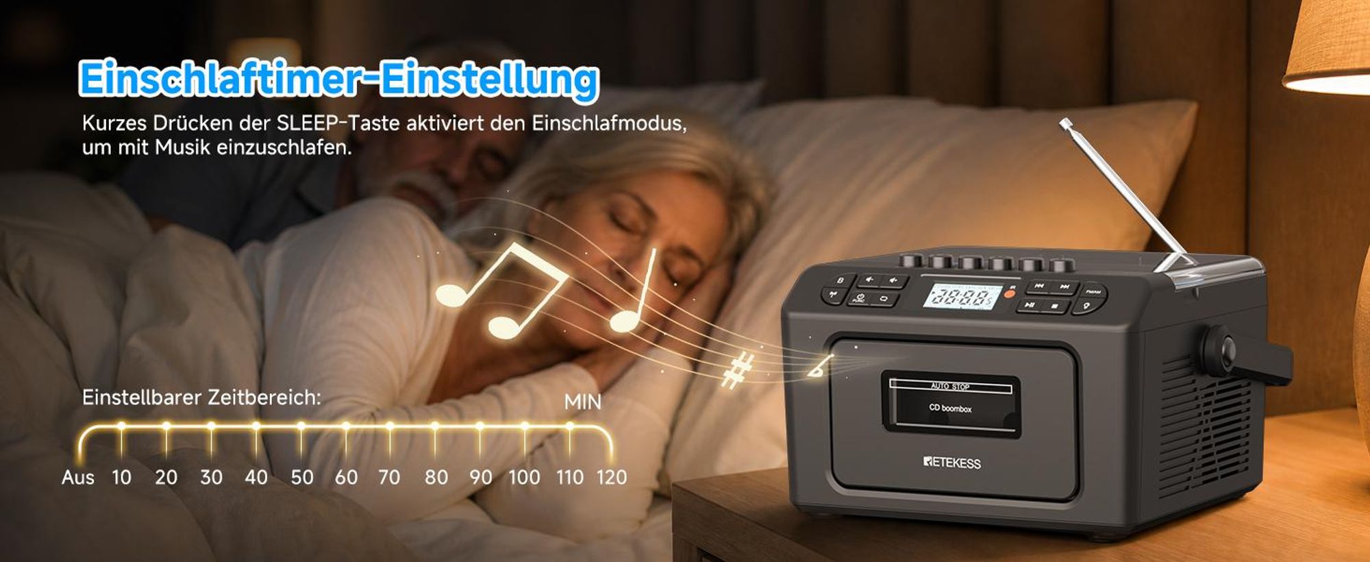 Retekess TR642 CD Player mit Kassette,3W Lautsprecher,Stereo, Bluetooth,AM/FM-Radio,AUX,5000mAh Akku,Boombox Kassettenspieler für Kinder Erwachsene