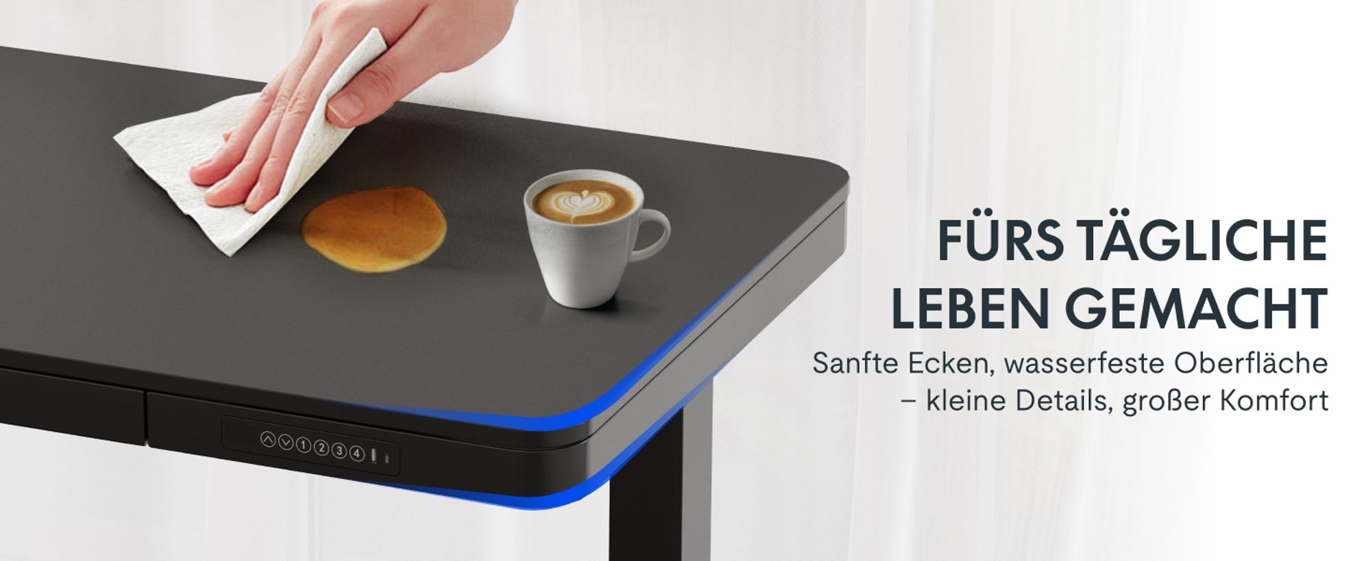FlexiSpot Q3 Elektrisch Höhenverstellbarer Schreibtisch 140x70cm, mit USB, Schublade, LED-Display, 4 Speicherplätzen & Antikollisionsschutz, Schwarz