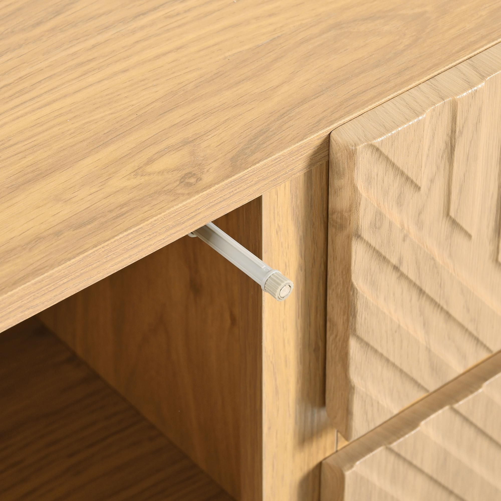 Merax Sideboard Kommode Holz, mit 3 Schubladen, 2 Türen, Zum Öffnen drücken, TV-Schrank, Buffet, 3D Linien, 140×40×75 cm, Natural+Schwarz