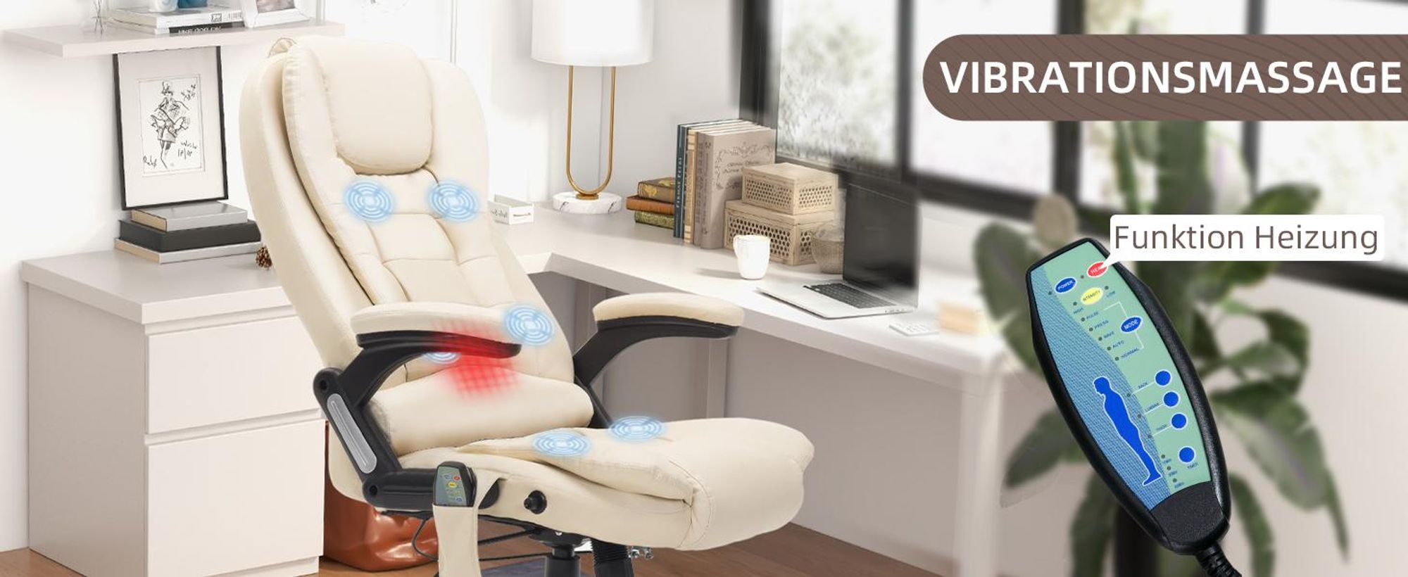 HOMCOM Massagesessel Bürosessel Chefsessel Sessel Drehstuhl mit Wärmefunktion