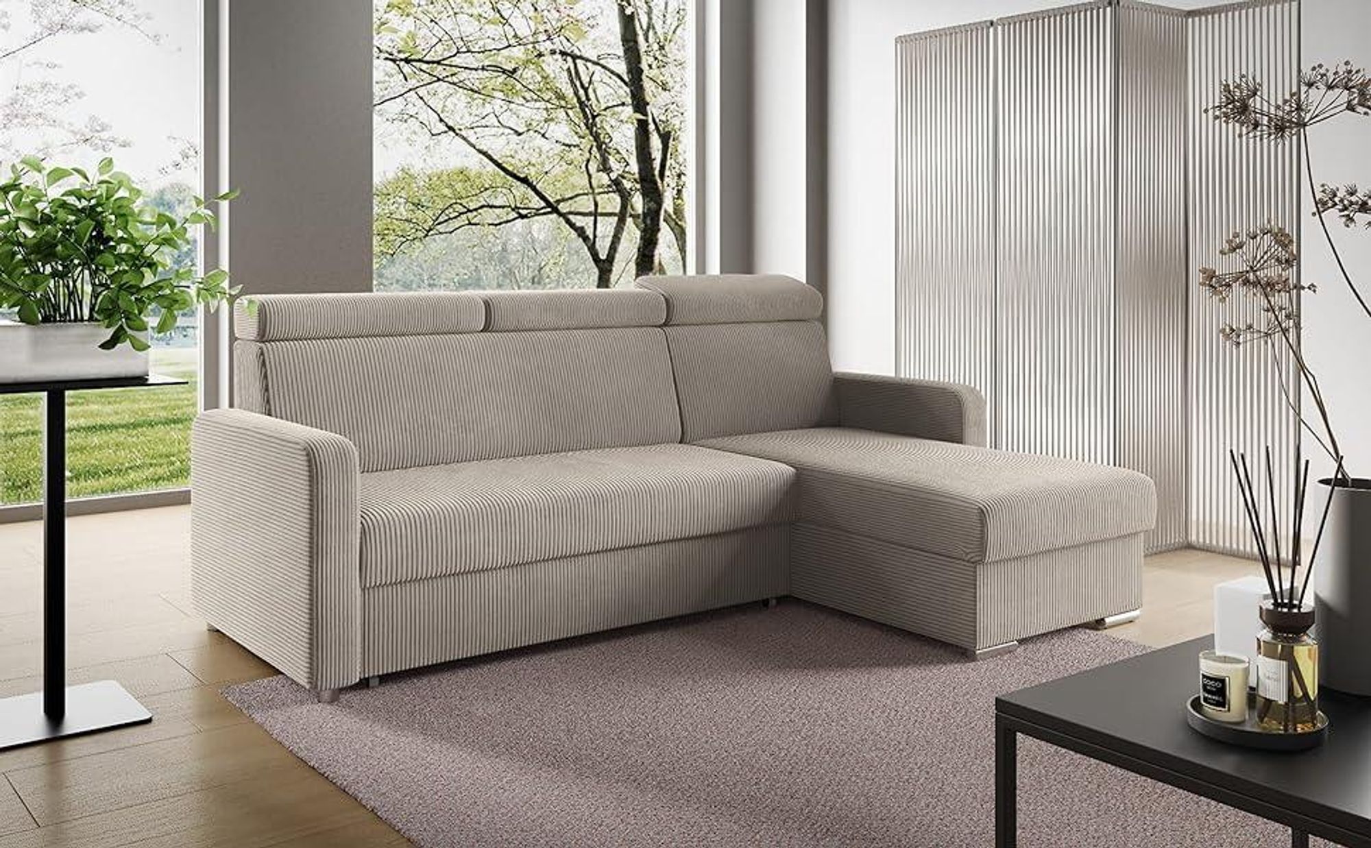 LIKMA Marineblau Ecksofa Mako 213x165 cm mit Schlaffunktion (190x125 cm) Eckcouch mit Bettkasten und Verstellbare Kopfstützen Wohnlandschaft