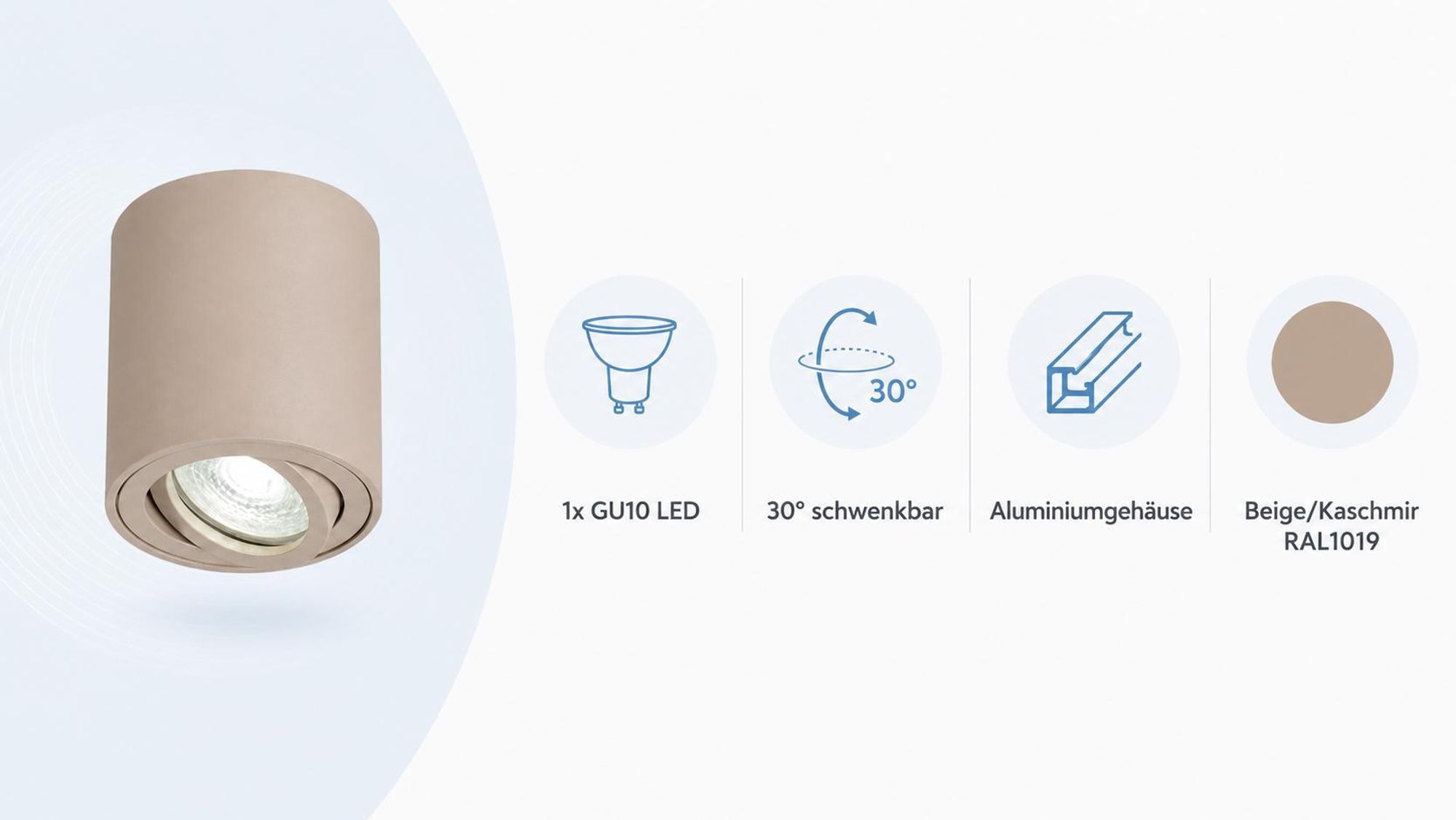 MasterLED Deckenlampe LED GU10 Aufbaustrahler rund beige schwenkbar Aluminium IP20