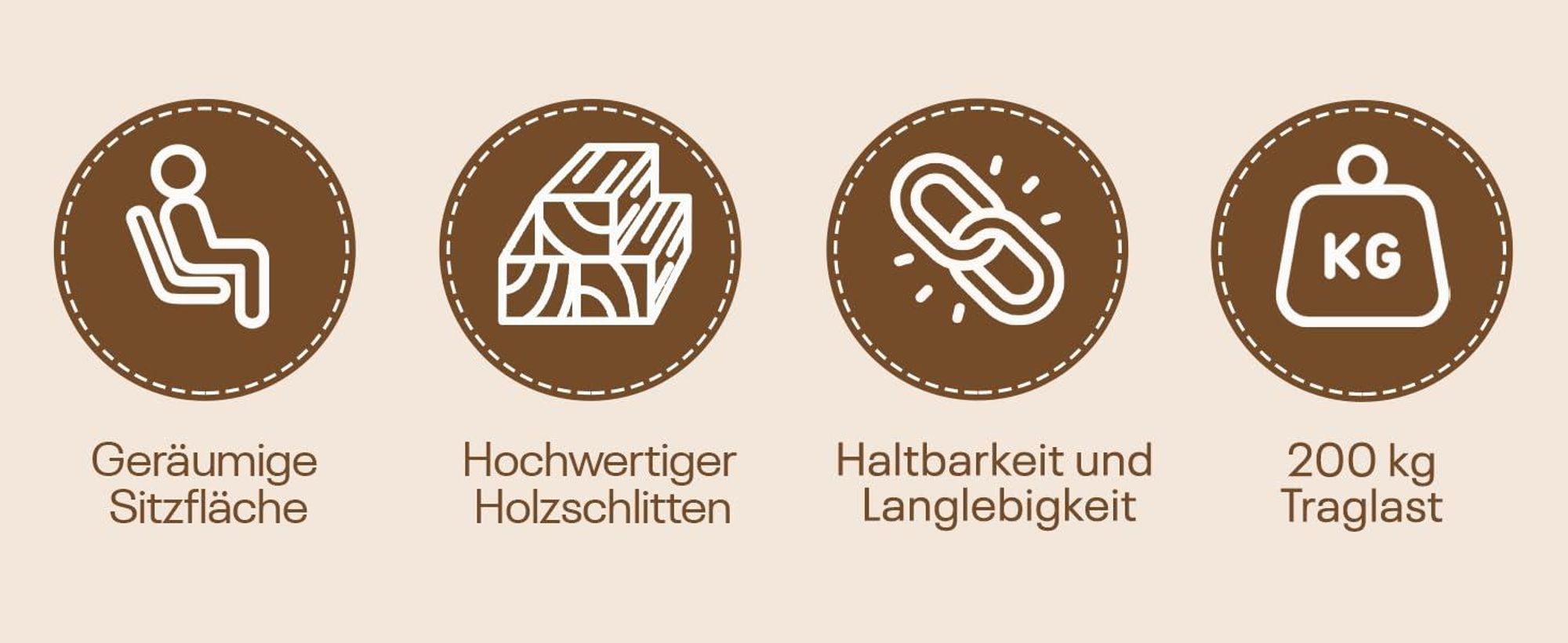 Holzschlitten | Hörnerrodel 120 cm mit Rückenlehne | Schlitten Kinder Holz | Kinderschlitten aus Holz | Perfekt für Winterabenteuer bis 200 kg