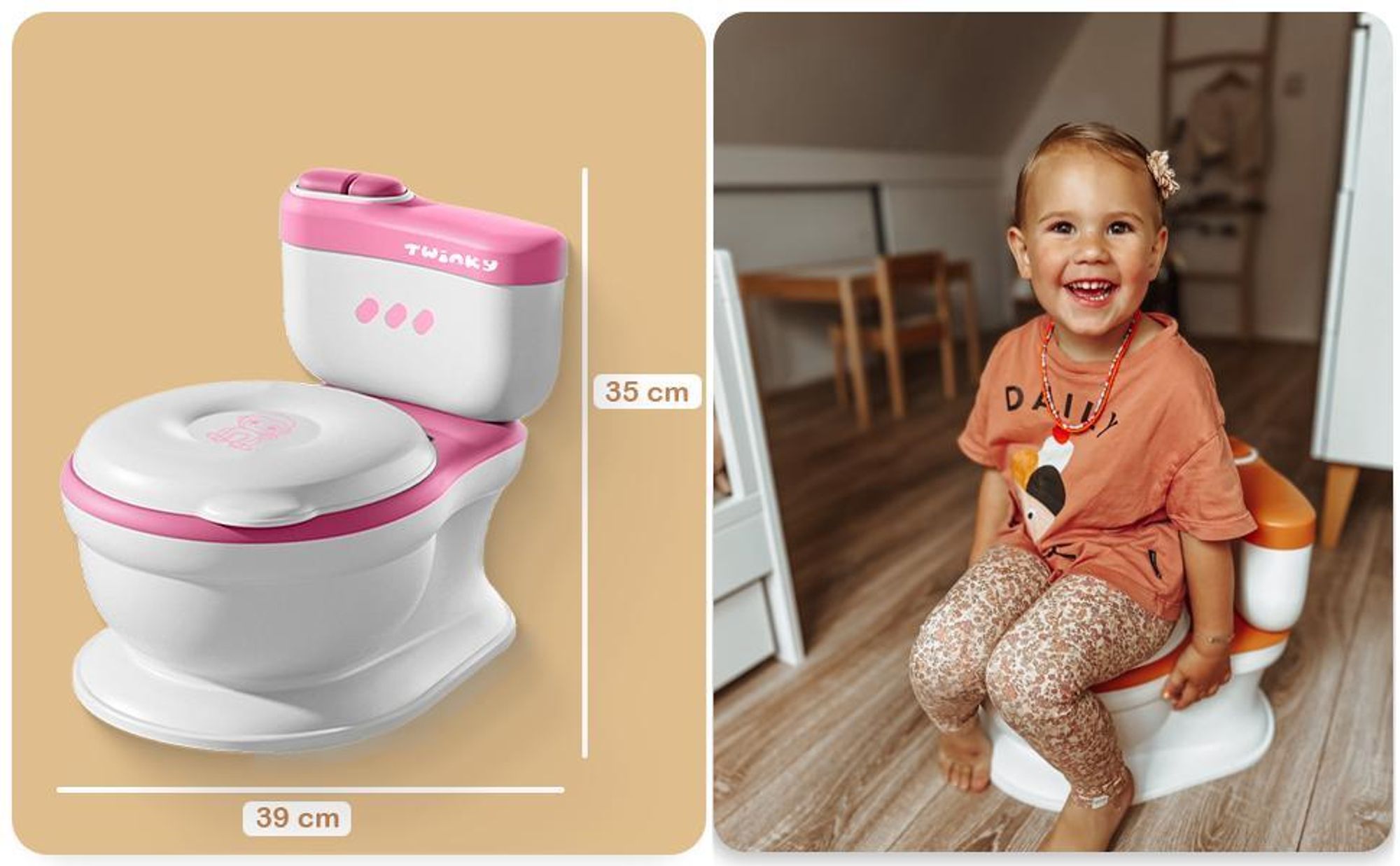 Twinky® Töpfchen für Kinder und Baby – 3-in-1 Toilettentrainer mit Musik- und Spültaste – Toilettensitz mit Deckel und WC-Rollenhalter