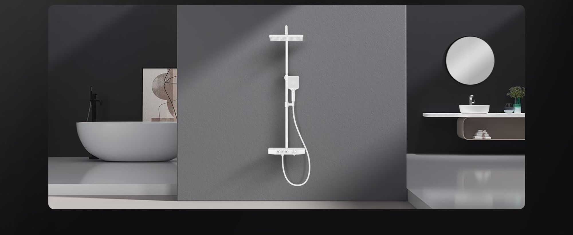 EMKE Système de douche avec thermostat tablette en verre douchette 3 jets douche à effet pluie, robinetterie de salle de bains & douche, douche à effet pluie, KTW, blanc - F09