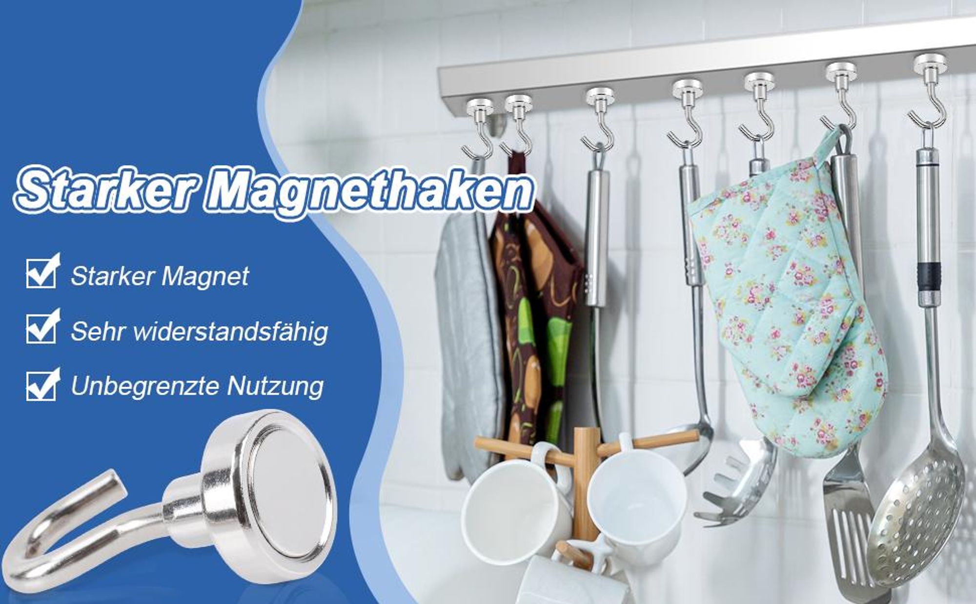 Magnethaken, 20 Stück Starke Magnete mit Haken, 22 lb+, Magnetischer Schlüsselhalter, 22 lb+ Starke Magnethaken für Kühlschrank, Küche, Garage