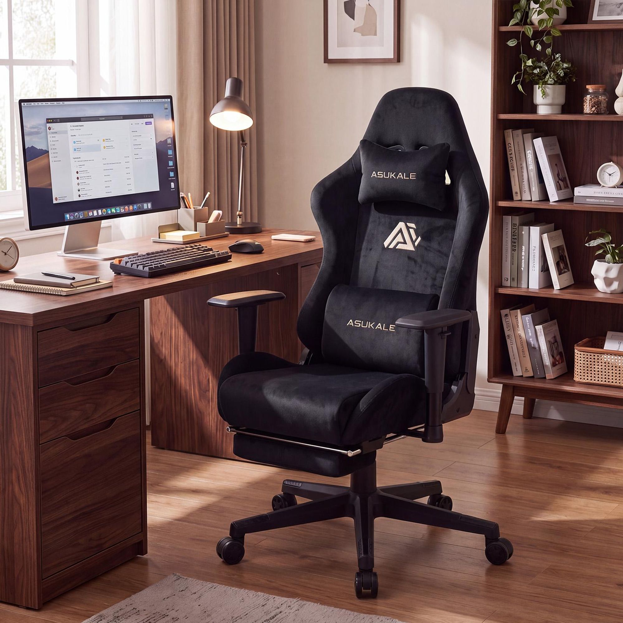 Schwarzer Gaming-Stuhl, Materialdetails dargestellt