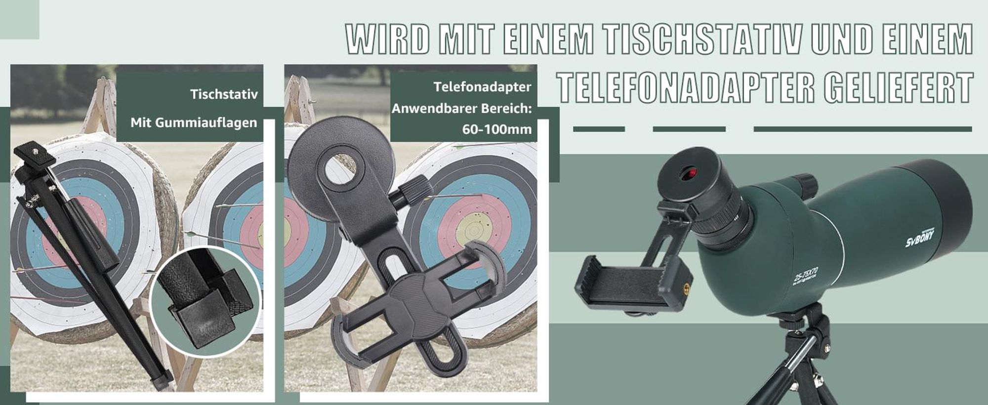 Svbony SV28PLUS Spektiv, Monokulares Teleskop, 25-75×70mm mit Kabellosem Controller, BAK4 A5 FMC Objektiv, für Vogelbeobachtung Bogenschießen