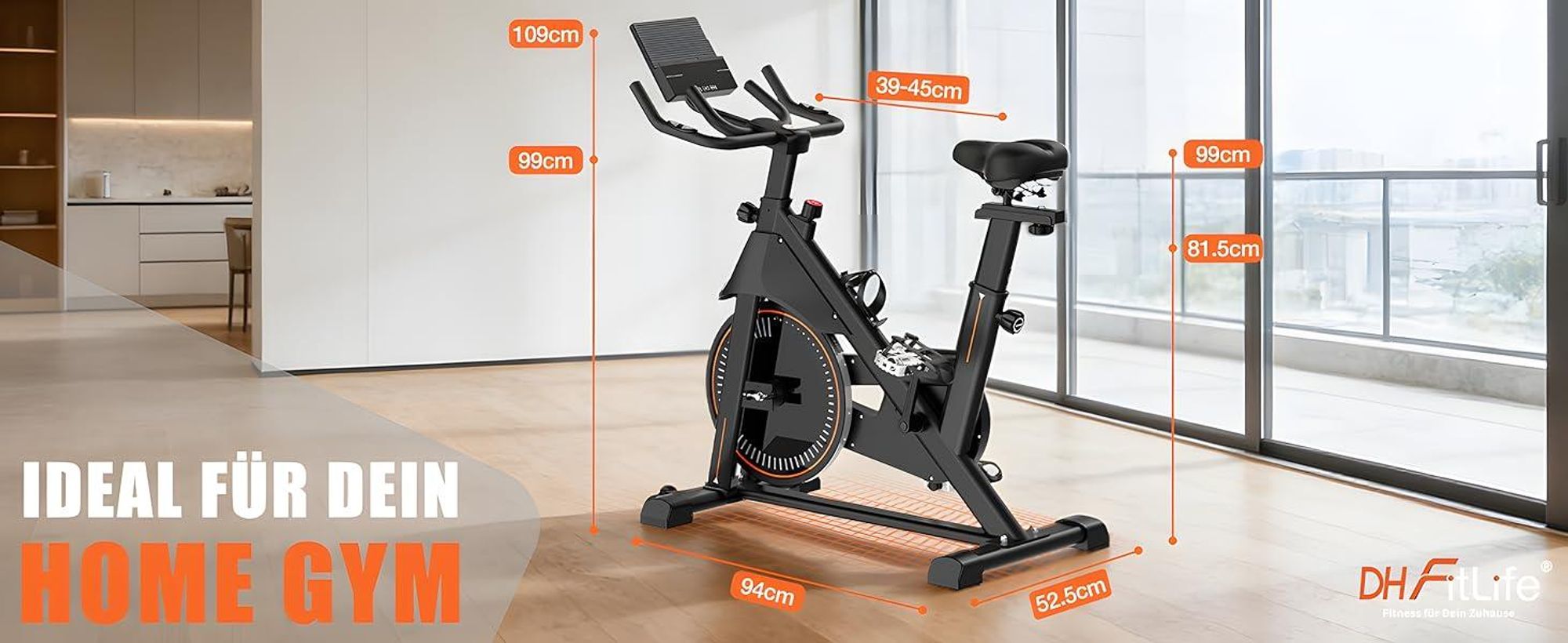 DH FitLife 2026 Heimtrainer Fahrrad, magnetisches Ergometer mit Pulssensor & APP, leises Indoor Bike, neuer Lenker & Monitor