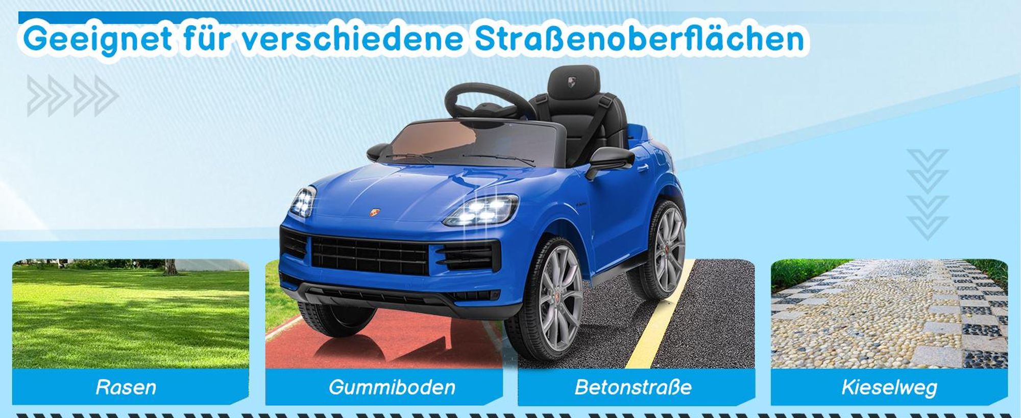 FCH Kinder Elektroauto 12V Kinderauto Elektrisch 2,4G-Fernbedienung, Porsche Cayenne Elektrofahrzeuge mit MP3, Musik, Hupe, LED-Leuchten (Blau)