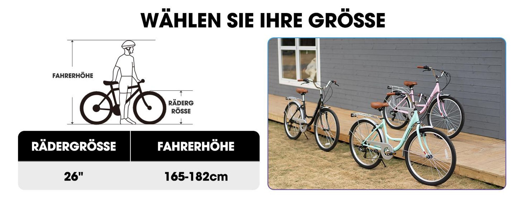 Hiland 26 Zoll Cityräder für Erwachsene, Step-Through Rahmen Damenfahrrad mit Gepäckträger und Korb, Herren und Damen 7 Gang  City-Pendlerfahrrad
