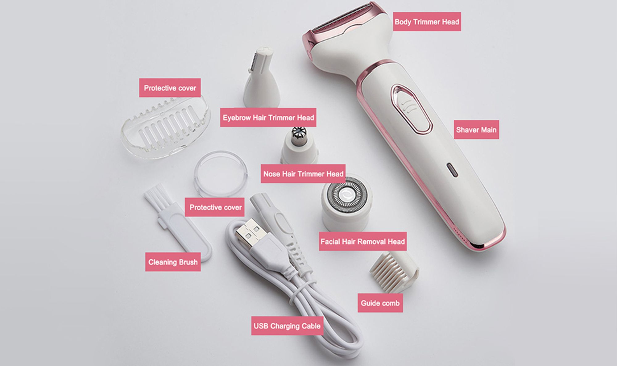 Elektrischer Rasierer für Frauen, 4-In-1 Elektrischer Damenrasierer, Schmerzfreier Intimrasierer, USB-Aufladung