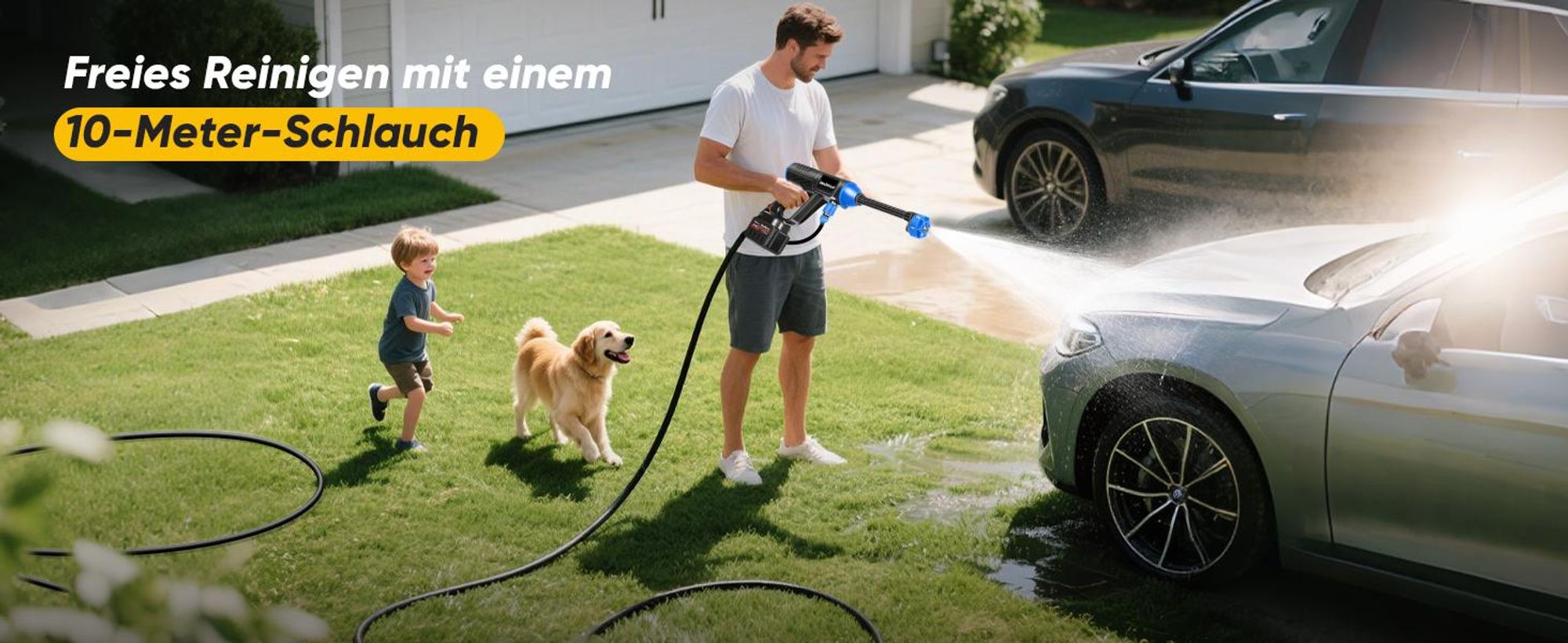 Auto Hochdruckreiniger, Tragbare Hochdruckauto-Waschmaschine, kabellose Akku Hochdruckreiniger, 6-in-1-Düse |10-Gang-Einstellung für /Zäune/Einfahrten