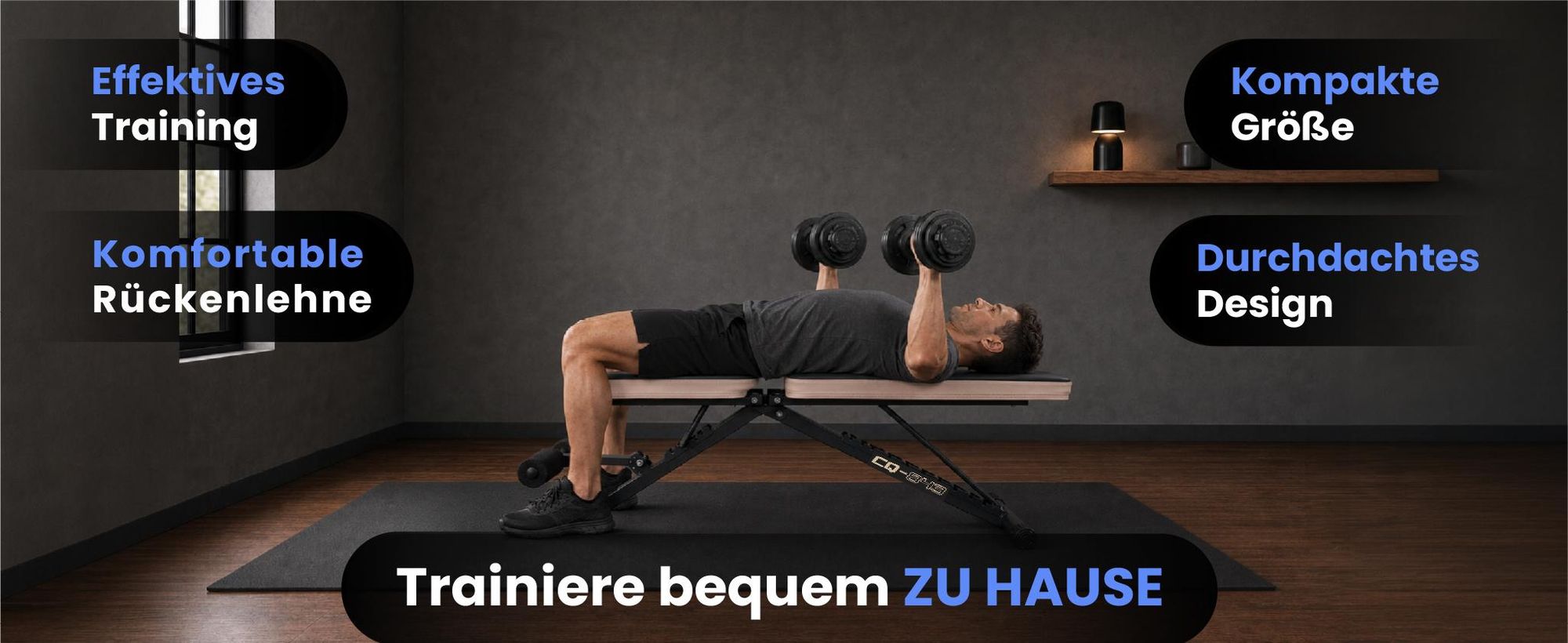 URBOGYM CQ-843 klappbare Hantelbank, Rückenlehne 8-fach, Sitz 4-fach verstellbar, bis 200 kg belastbar
