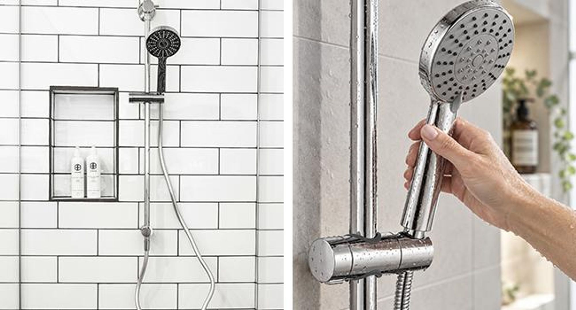 KRUMAD Duschkopfhalter Duschstange, Brausehalter, Duschkopfhalterung ohne Bohren, Brausehalter für Duschstange, Handbrause Halter, ABS, Verstellbar