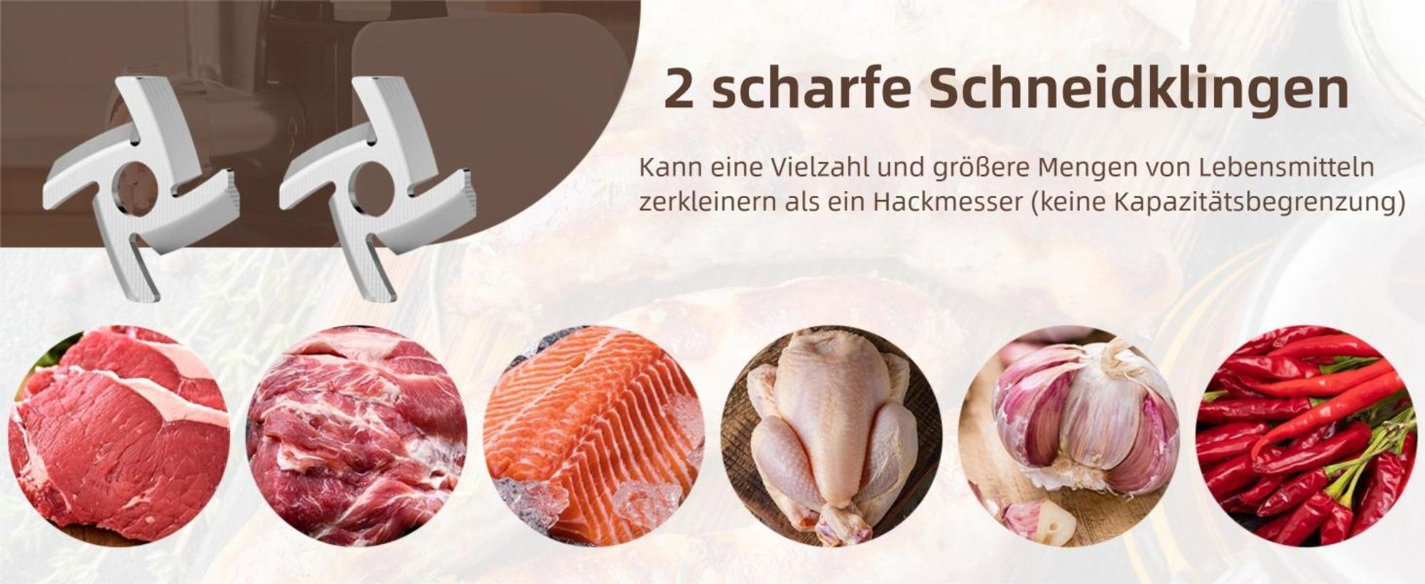 Ollygrin Profi Elektrischer Fleischwolf 2300W Max, Fleischwolf Edelstahl mit 3 Lochscheiben & 2 Klingen, Wurstfüller & Kebbe Maker für die Küche