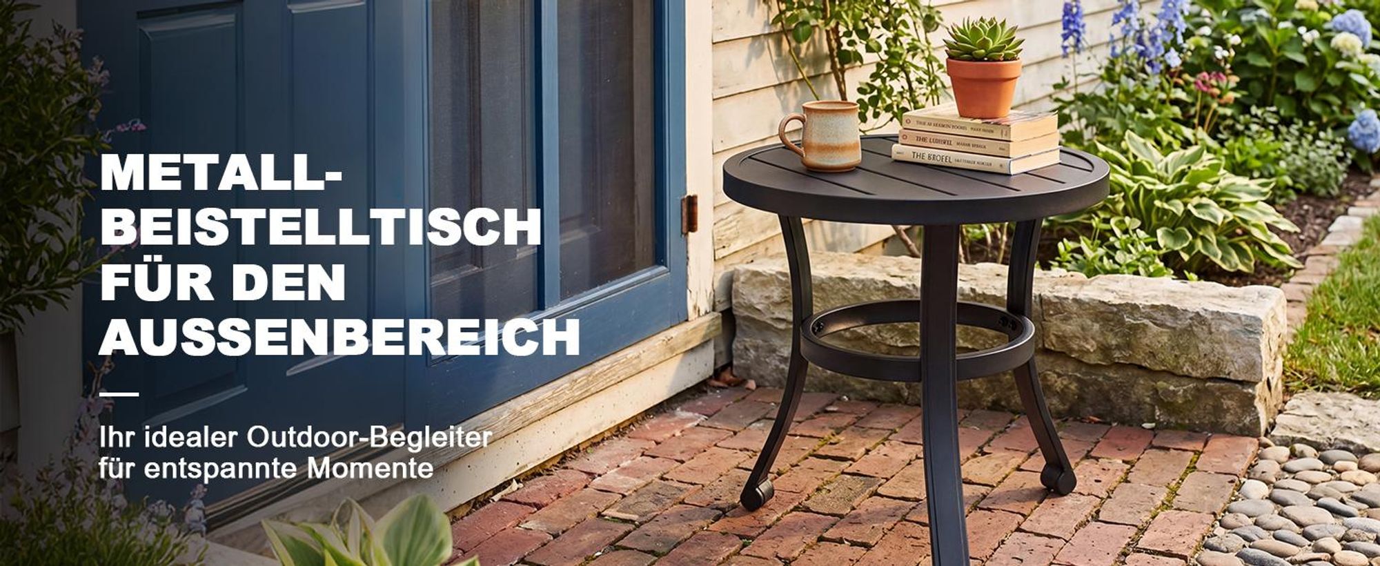 Outdoor-Beistelltisch aus Metall, 51 cm, rund, Schwarz