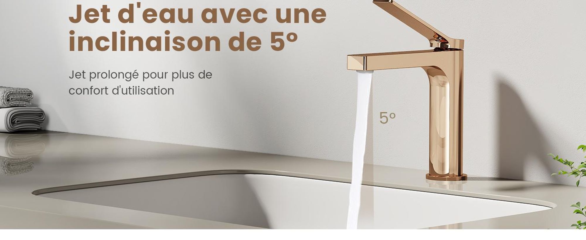 EMKE Robinet de salle de bain or rose 195x173x46mm, laiton, cartouche céramique, robinet de salle de bain, mitigeur de lavabo, mitigeur de lavabo