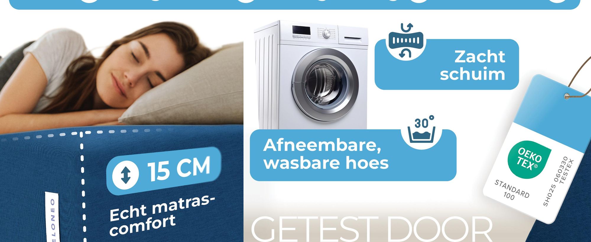 ELONEO Opklapbare matrassen, gastenmatrassen, 3-delige opvouwbare matrassen, extra dik schuim (15 cm), geschikt voor mensen met rugproblemen, opklapbaar, opvouwbare matras (blauw)