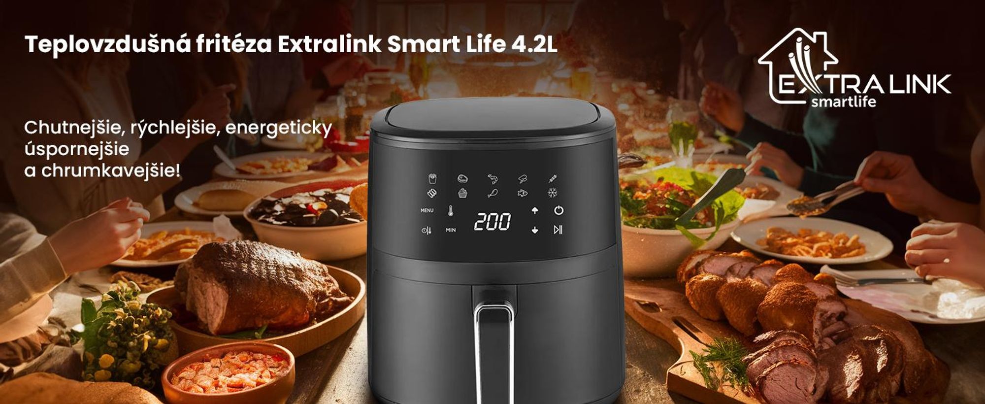 Extralink Air Fryer 4,2 l, teplovzdušná fritéza, 1300 W, dotykový displej, čierna