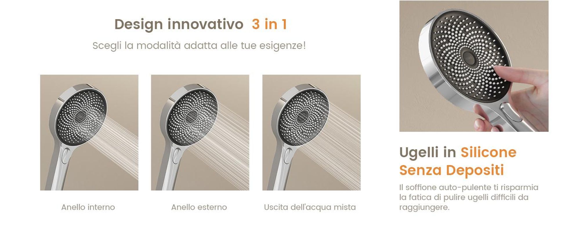 EMKE Sistema doccia con termostatico cromo Flusso d'acqua regolabile 260 mm rotondo Doccia a pioggia, flusso e bocca da bagno F28