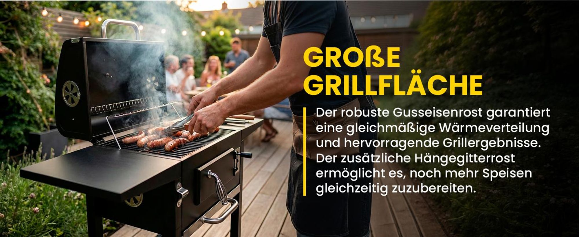 Grosser Holzkohlegrill Grillwagen XXL mit Deckel und Thermometer