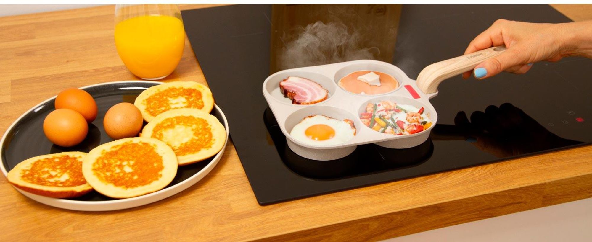 Briebe FPE1176 Spiegeleipfanne Induktion Pancake Pfanne, Glasdeckel, Antihaftbeschichtet Creme