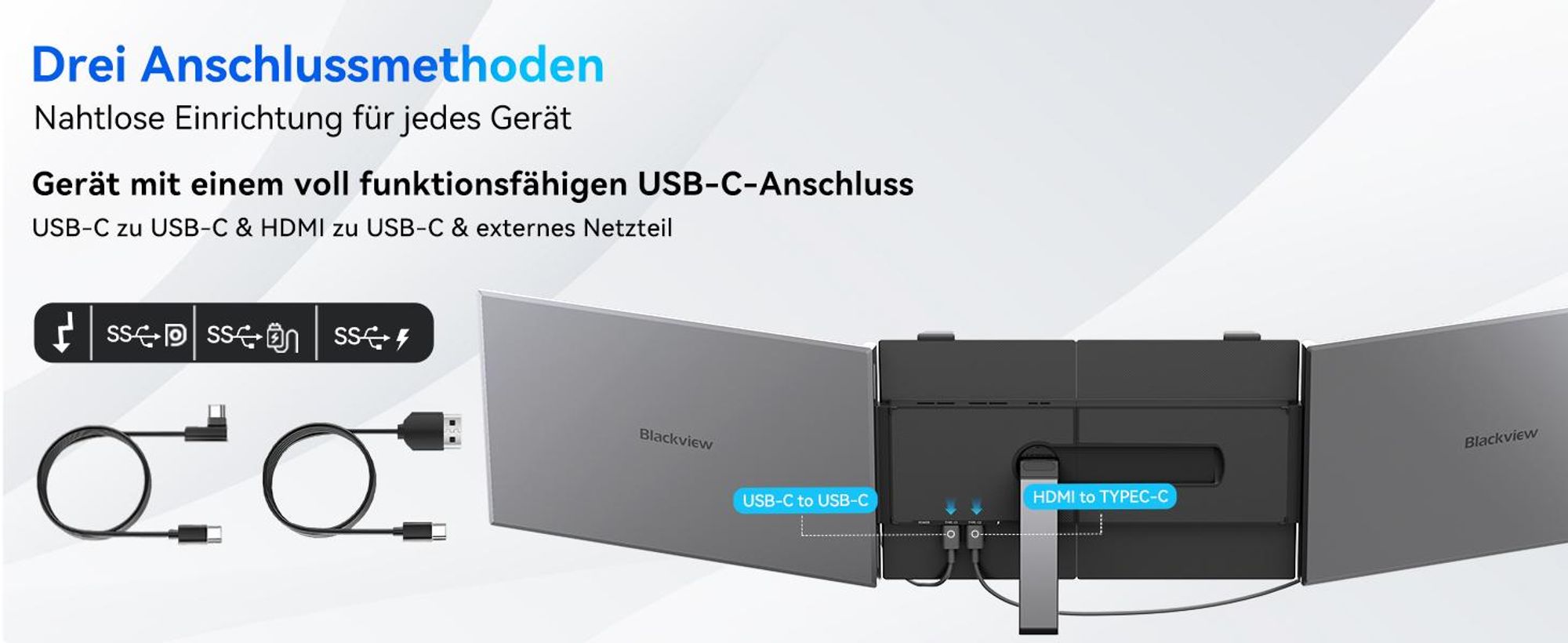 Blackview Tragbarer Bildshirm DCM6 14" mit A3 Bluetooth-Box Dual-Screen-Laptopmonitor, ultradünn, FHD, für 13,3"-17,3" Laptops, 180° drehbar