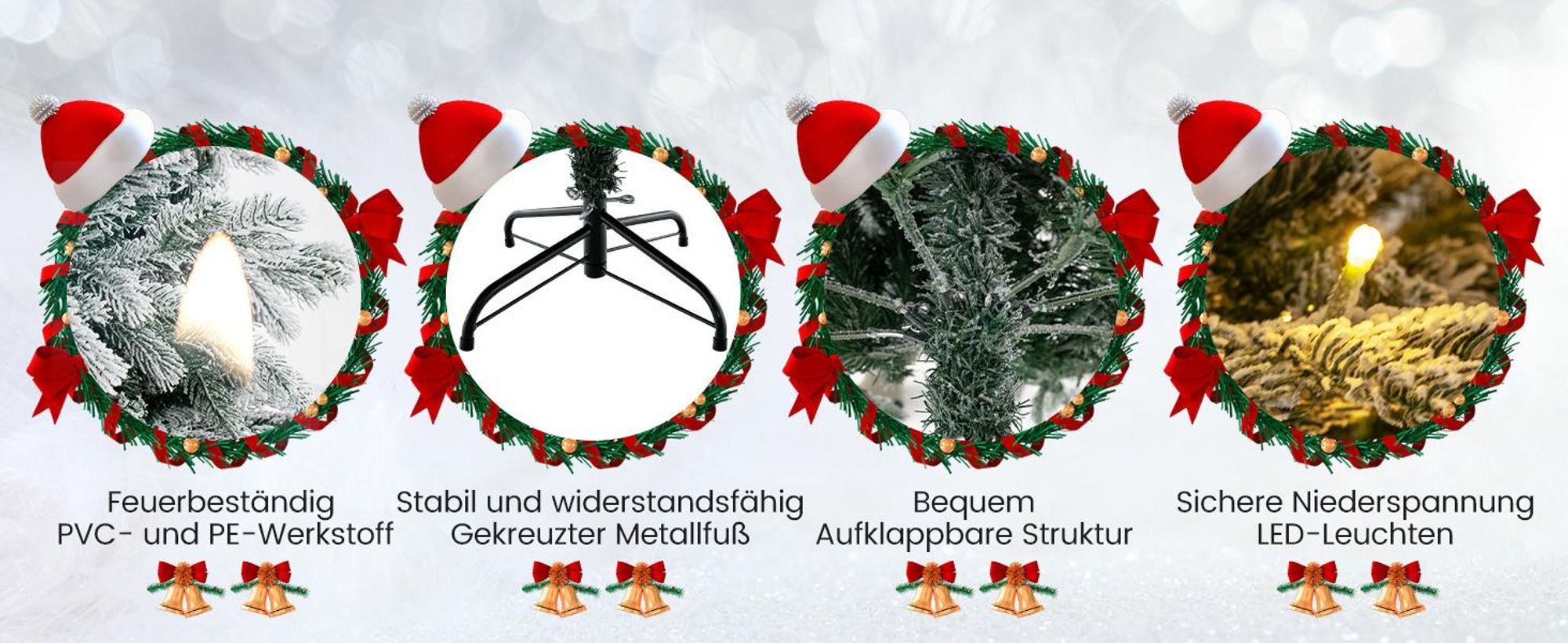 COSTWAY Künstlicher Weihnachtsbaum 180cm, Tannenbaum 1022 gemischte Zweigspitze mit Schnee, 350 Warmweiße LEDs, Christbaum Weihnachten, weiß grün