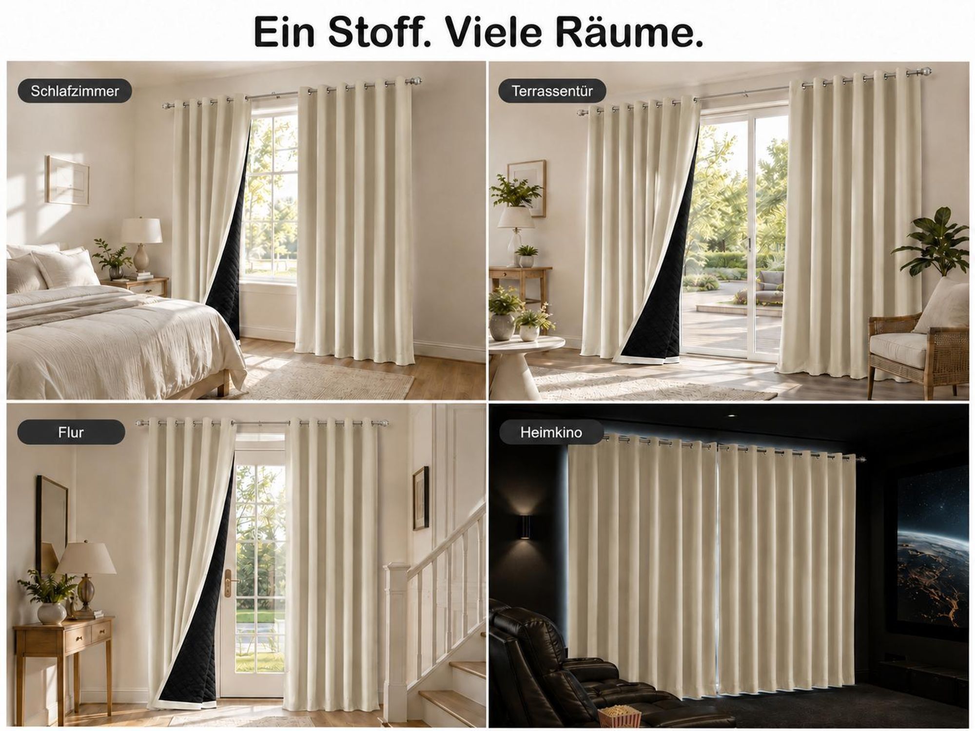 1x 100% Verdunkelung Thermo Vorhänge Beige Blickdicht Verdunkelungsvorhang mit Ösen Einfarbige, 132*160cm