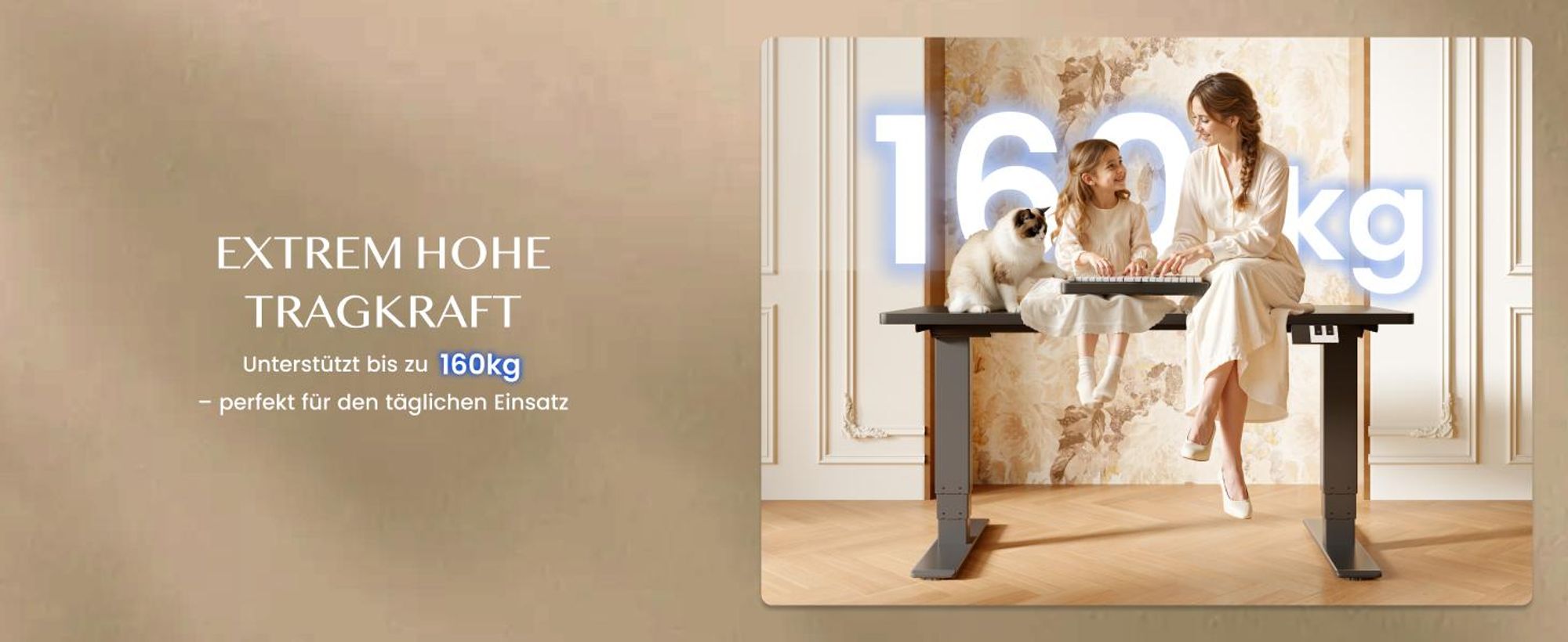 FLEXISPOT EC5 Pro Höhenverstellbarer Schreibtisch Elektrisch Tischgestell 160KG Tragkraft, 2 starke Motoren, Piano-Tasten-Design USB-Anschluss Schwarz