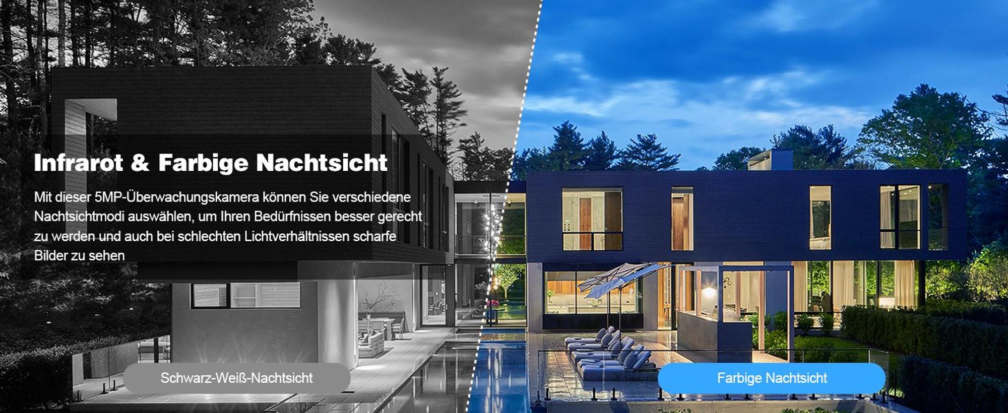 5MP HD WLAN Kamera liefert scharfe Bilder in 2K 5MP HD Tag und Nacht, bis zu 15 Meter.