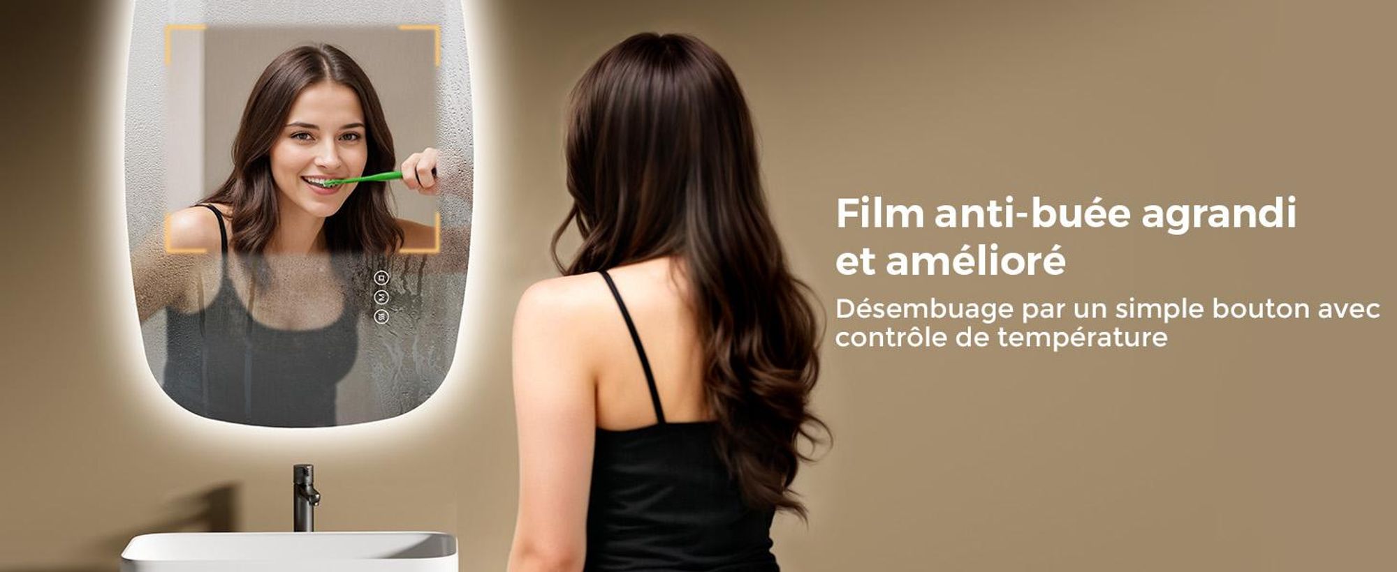 S'AFIELINA 80×50 cm miroir mural LED - miroir de salle de bain avec éclairage, verre HD , intensité lumineuse variable, LED 3 couleurs, antibuée, suspension horizontale & verticale