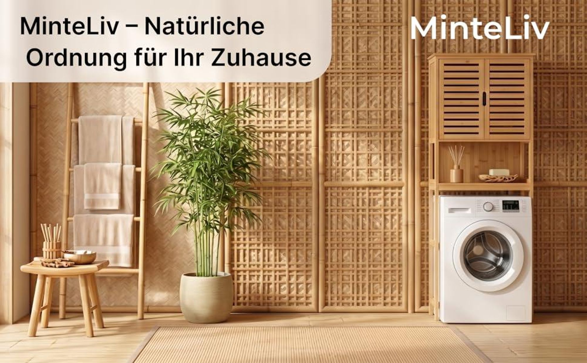 MinteLiv Waschmaschinenschrank Bambus - Platzsparendes Toilettenregal & Badregal