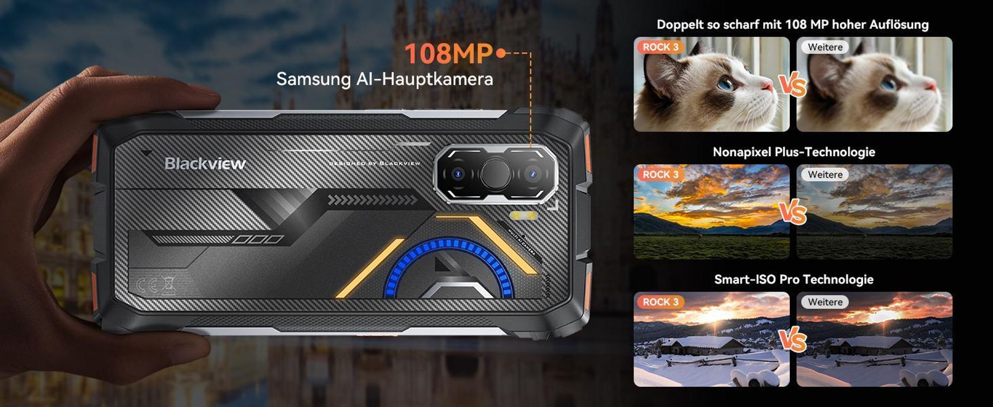 Blackview ROCK 3  Outdoor Smartphone Ohne Vertrag, 32+256GB, Android 16, 108MP, 6.78", 120Hz, 10000mAh,kabelloses Laden,Thermal Imaging, IP68/IP69K