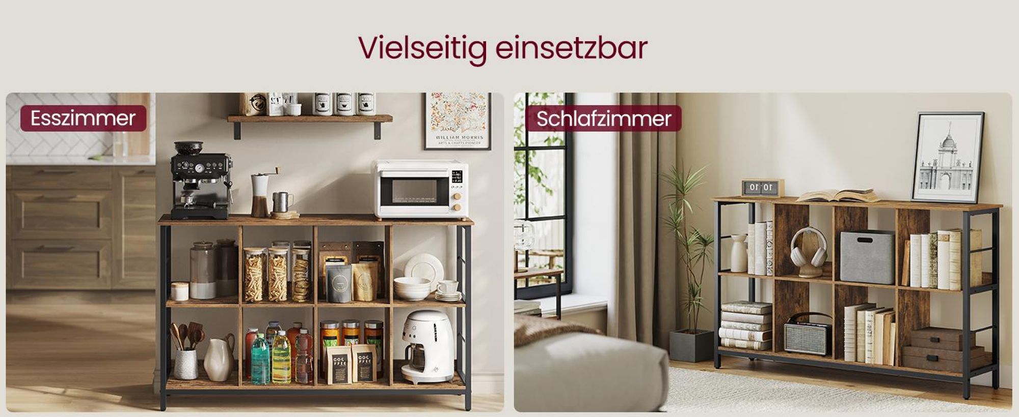 VASAGLE Regal mit 2 Ebenen, Bücherregal, Standregal mit 8 Fächern, für Wohnzimmer, Schlafzimmer, Arbeitszimmer