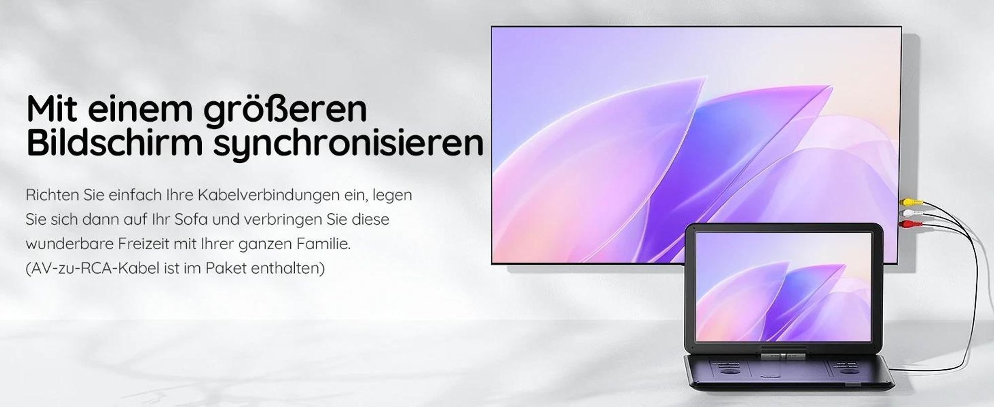17,5’’ Tragbarer DVD Player mit 15,6’’ HD Display, Unterstützung für USB/SD-Karte/AV-Übertragung, Sync TV/Projektor Bildschirm