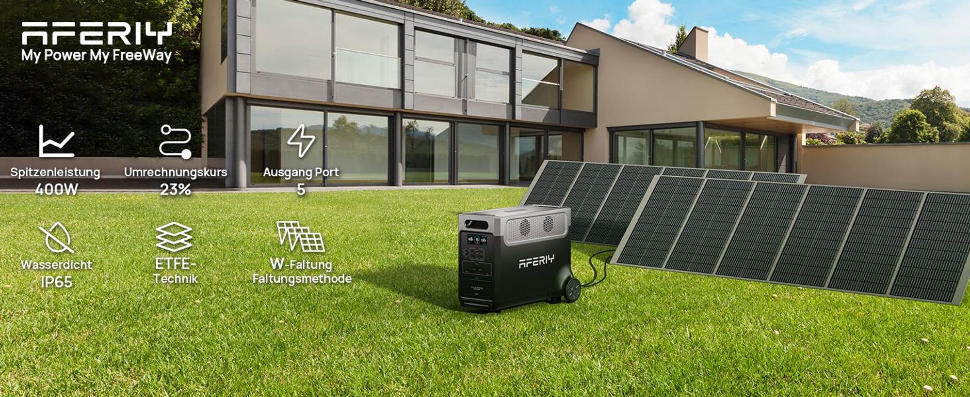 AFERIY 400W Tragbares Solarpanel | Faltbar & hocheffizient | für Powerstations