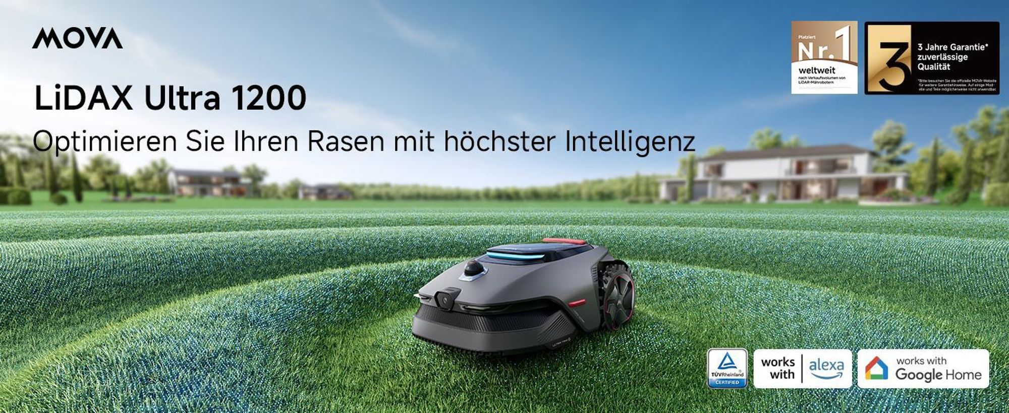 MOVA LiDAX Ultra 1200 (inkl. Garage) – RTK Mähroboter bis 1200㎡, 3D-LiDAR & AI Vision, Präzise Navigation, 5 cm Kantenschnitt