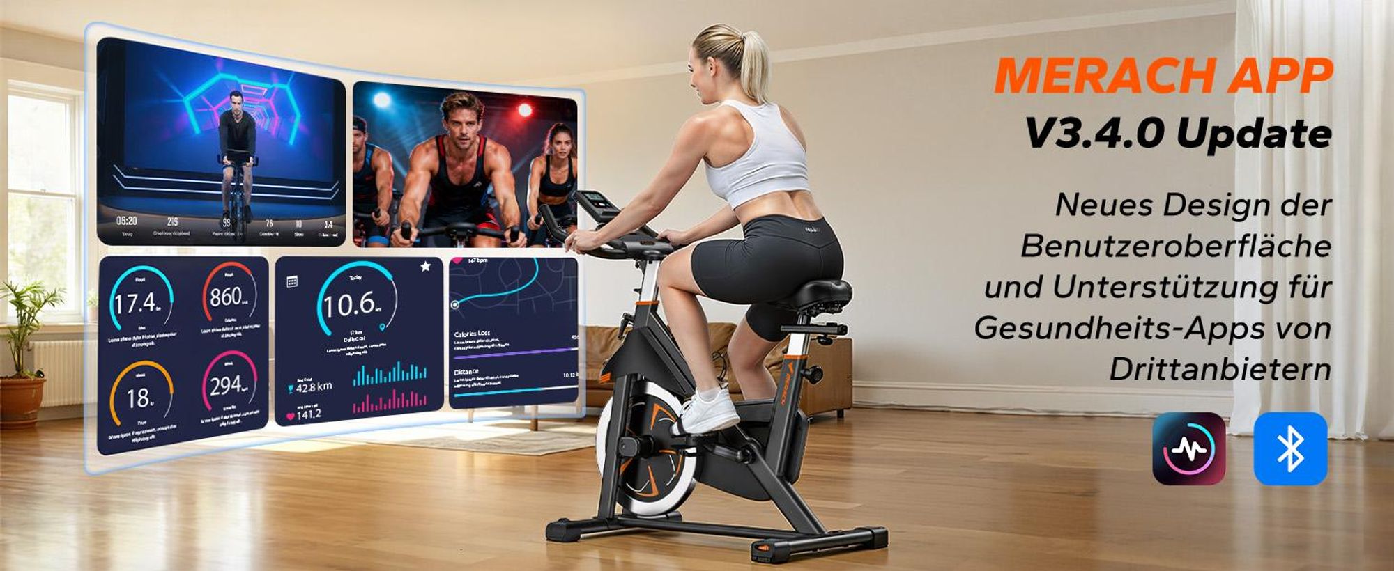 Leises Magnetischer Heimtrainer, Fitnessbike für Zuhause mit LCD, Tablet-Halter, 0–100 % Widerstand, kompatibel Kinomap/Zwift, verstellbar, bis 180 kg