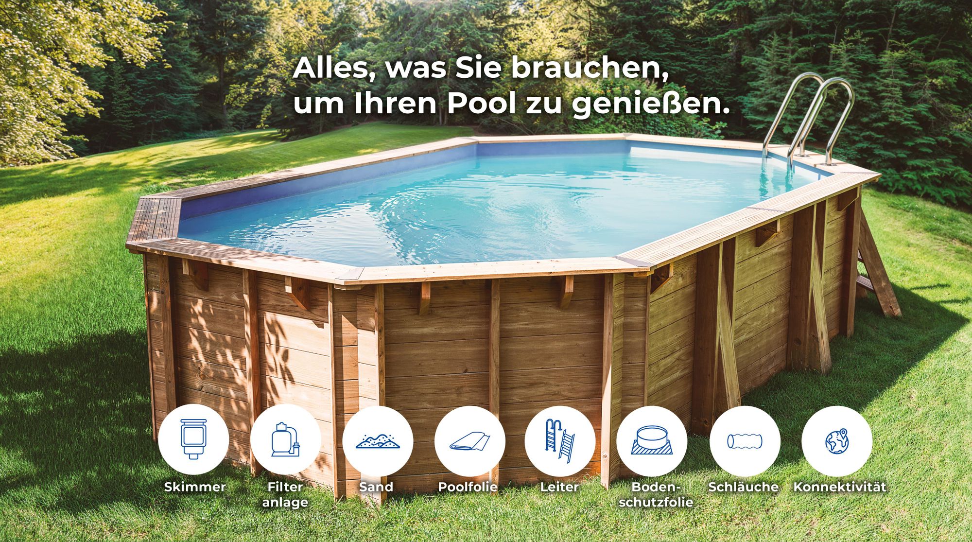 GRE Holzbecken oval Modell Macadamia 632 x 335 x 130 cm, Komplettset + GRATIS Sommer- und Winterabdeckung