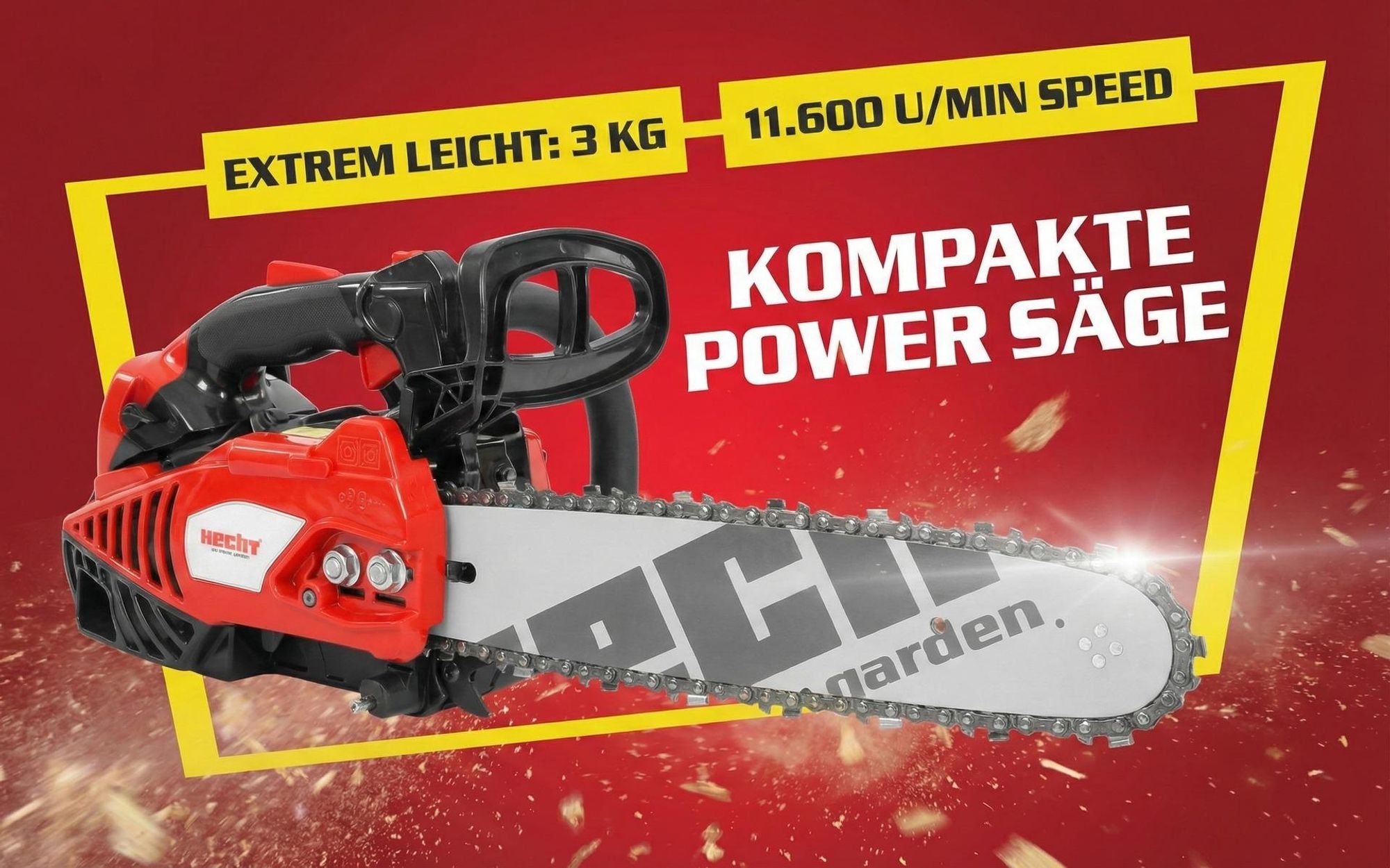Kettensäge Motorsäge Benzin HECHT 924 R | 35 cm Schwertlänge | 1 PS | verstellbare Kettenölung | 190 ml Tank