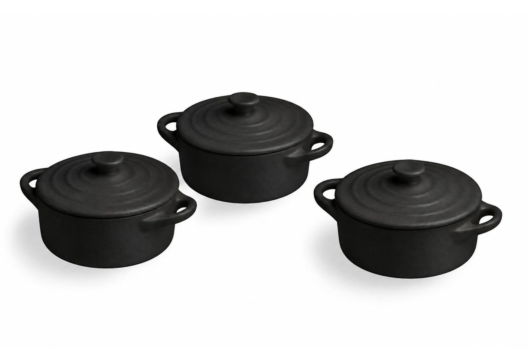 3er Set Mini Kasserolle Cocotte Porzellan Schwarz je 75ml °7cm TOGNANA